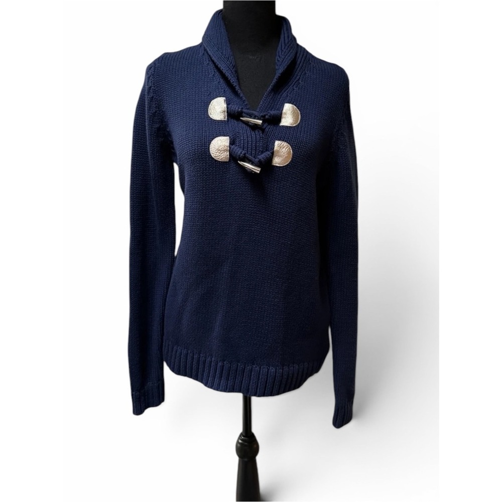 Lilly Pulitzer Bainbridge Sweater Shawl Collar Toggle Navy Gold